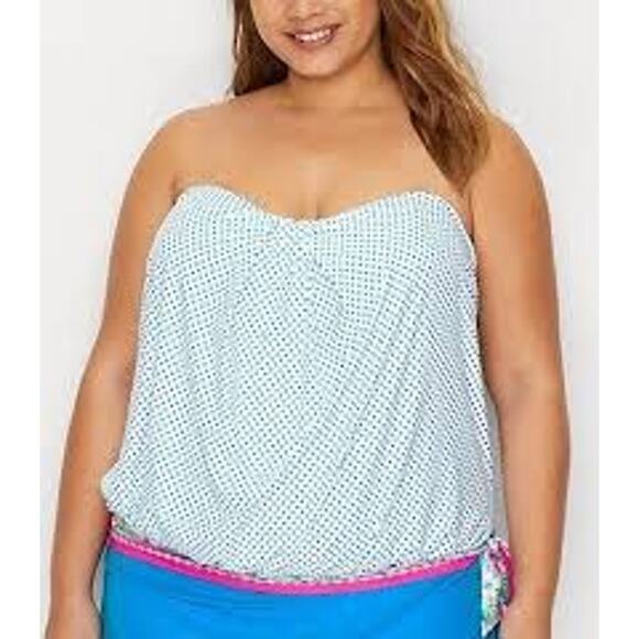 Coco Reef 34DD White Blue Polka Dot Hawaiian Floral Removable Strap Tankini Top - Picture 3 of 10